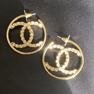 Rhinestone double C gold hoops